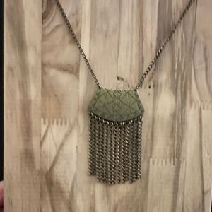 Antiqued metal Pendant Necklace with Fringe